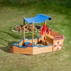Outsunny Pirate Ship Sandbox with Cover and Rudder Wooden Sandbox with Storage Bench and Seat Outdoor Toy for Kids 3-8 Years Old 1