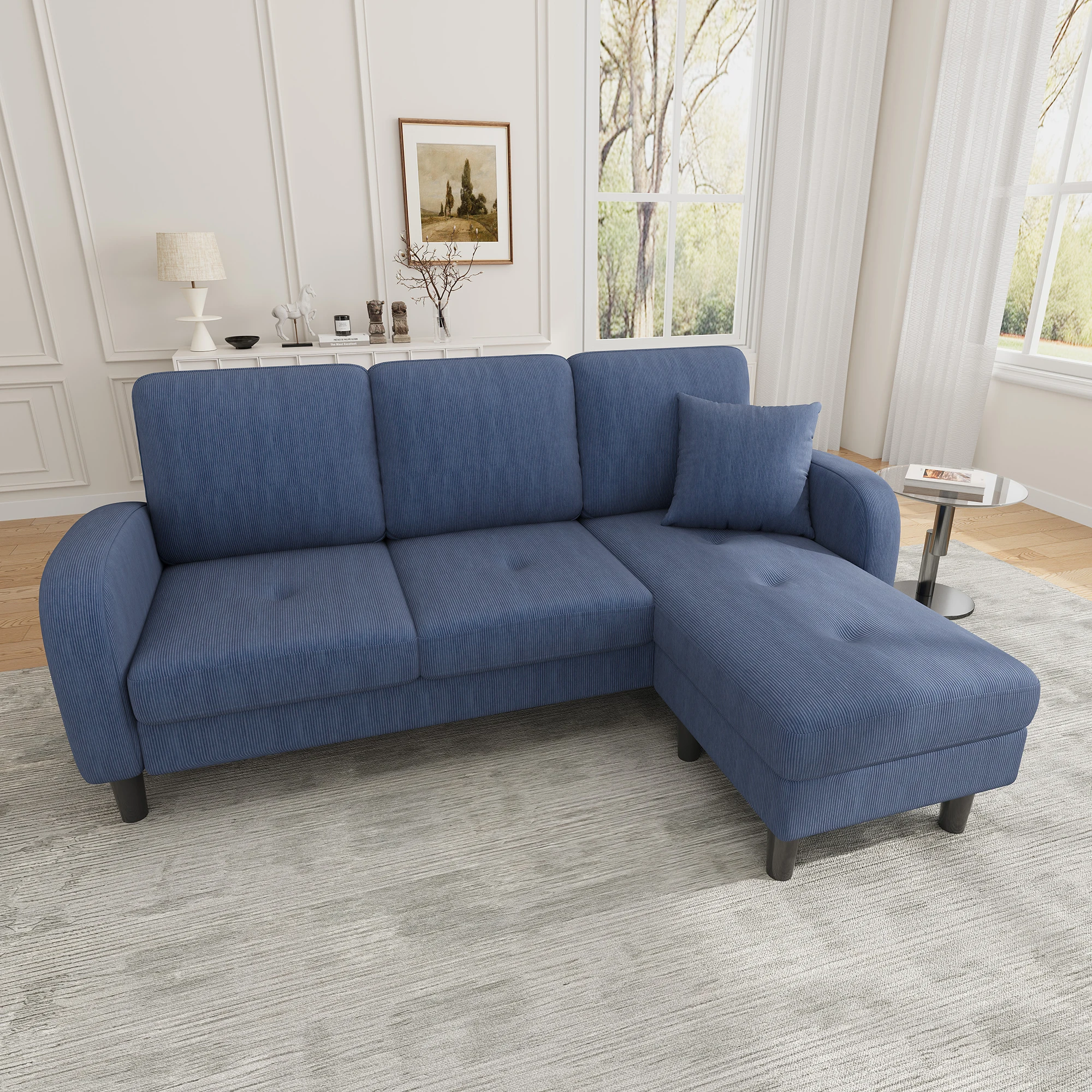 KOMHTOM L Formiges Ecksofa Mit Chaiselongue 3 Sitzer Sofa Atmungsaktiver Baumwoll Leinenstoff Kunststoffbeine Modulares Design – Detail 7