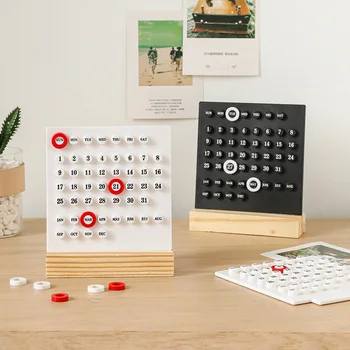창의적인 아크릴 나무 베이스 수제 DIY 책상 달력, 사무실 데스크탑 홈 장식, 디지털 소형 장식품, 촬영 소품 상품 이미지