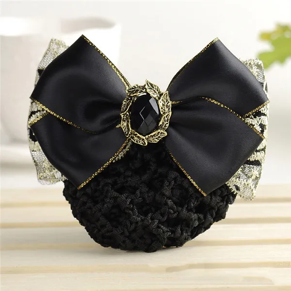 2022 nuove donne raso pizzo fiocco per capelli panino strass rete snood uncinetto rete panino copertura dei capelli donne perla fermagli per capelli elegante barrette  200000297
