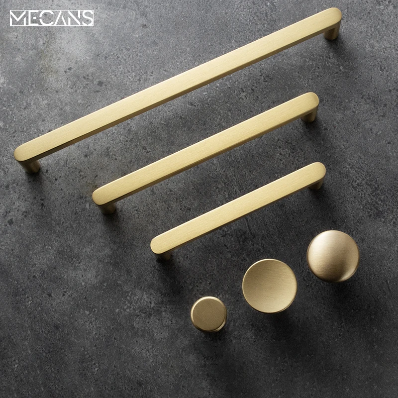 MECANS Modern Gold Knob Pure Copper Kitchen Cabinet Handles Cupboard Door Pulls Drawer Knobs Brass Furniture Handle Hardware