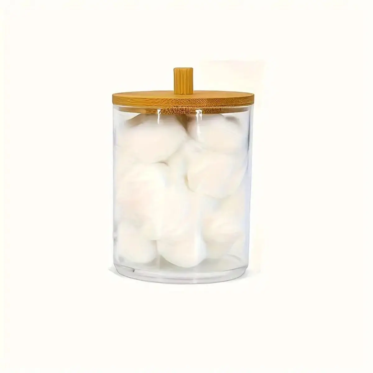 Bamboo-Lid Cotton Swab Holder - Versatile Plastic Storage Box for Makeup, Dental Floss & More 3