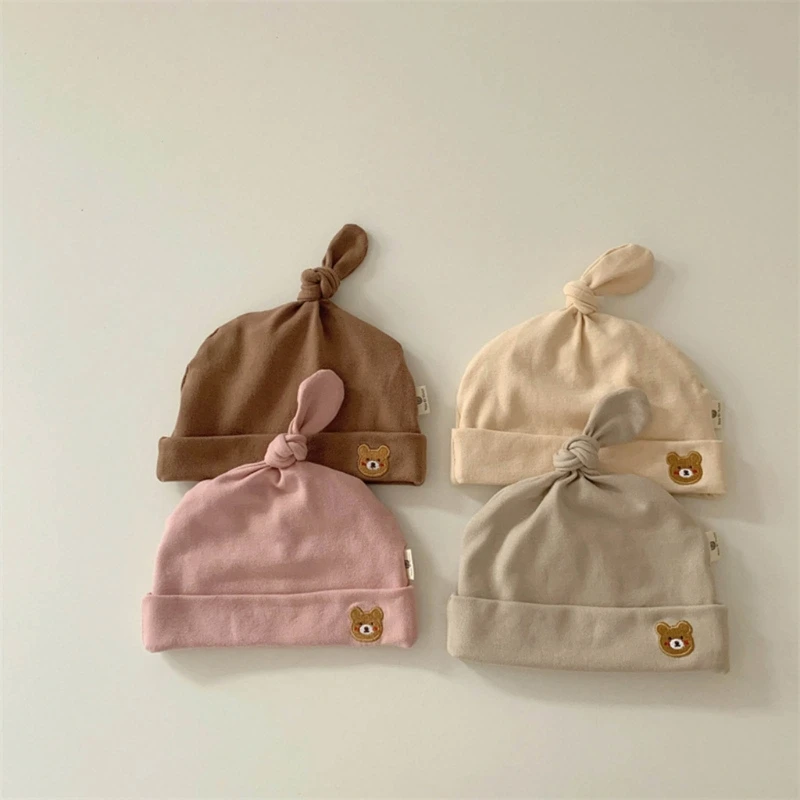 

Korean Cartoon Bear Baby Hat Newborn Baby Girls Boys Fetal Cap Hospital Beanie Cap Single-Layer Cotton Bonnet for 2-18M Baby