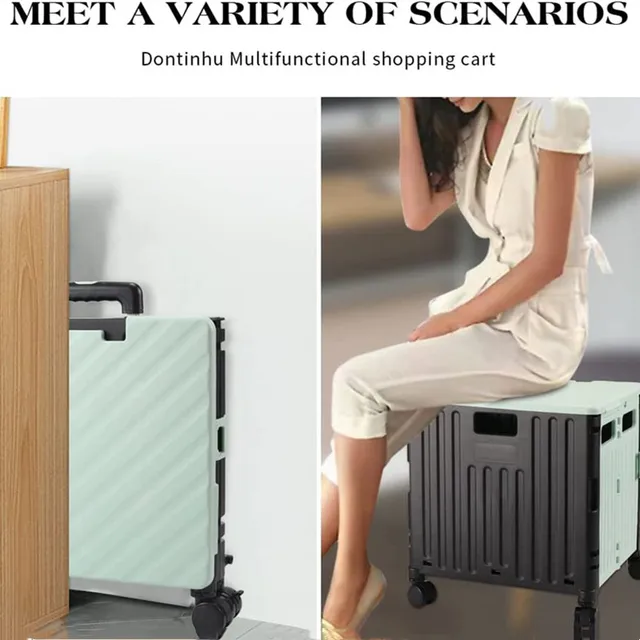 Hordozható Összecsukható Otthoni Használat Élelmiszerbolt Kosár 50L Kemping Piknik Kocsi Karton Karral 4 Kerekek Kis - Image 4