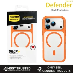 Fashion Clear Armor Shockproof Phone Case with Wireless Charging and Metal Buttons - iPhone 15 Plus (Orange)
