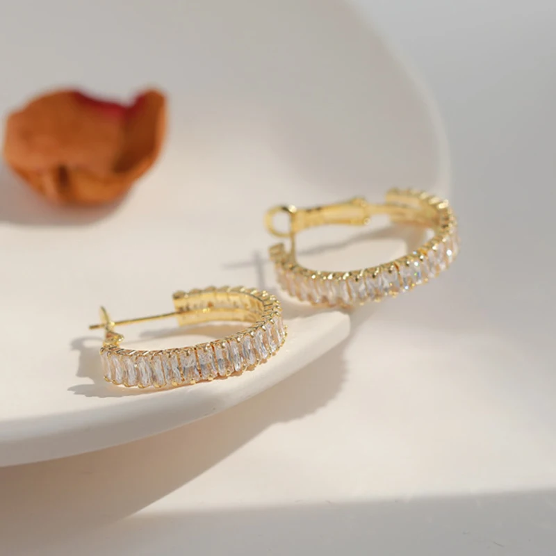 Zircon Statement Jewelry Zircon Hoop Earrings 2023 New Korean