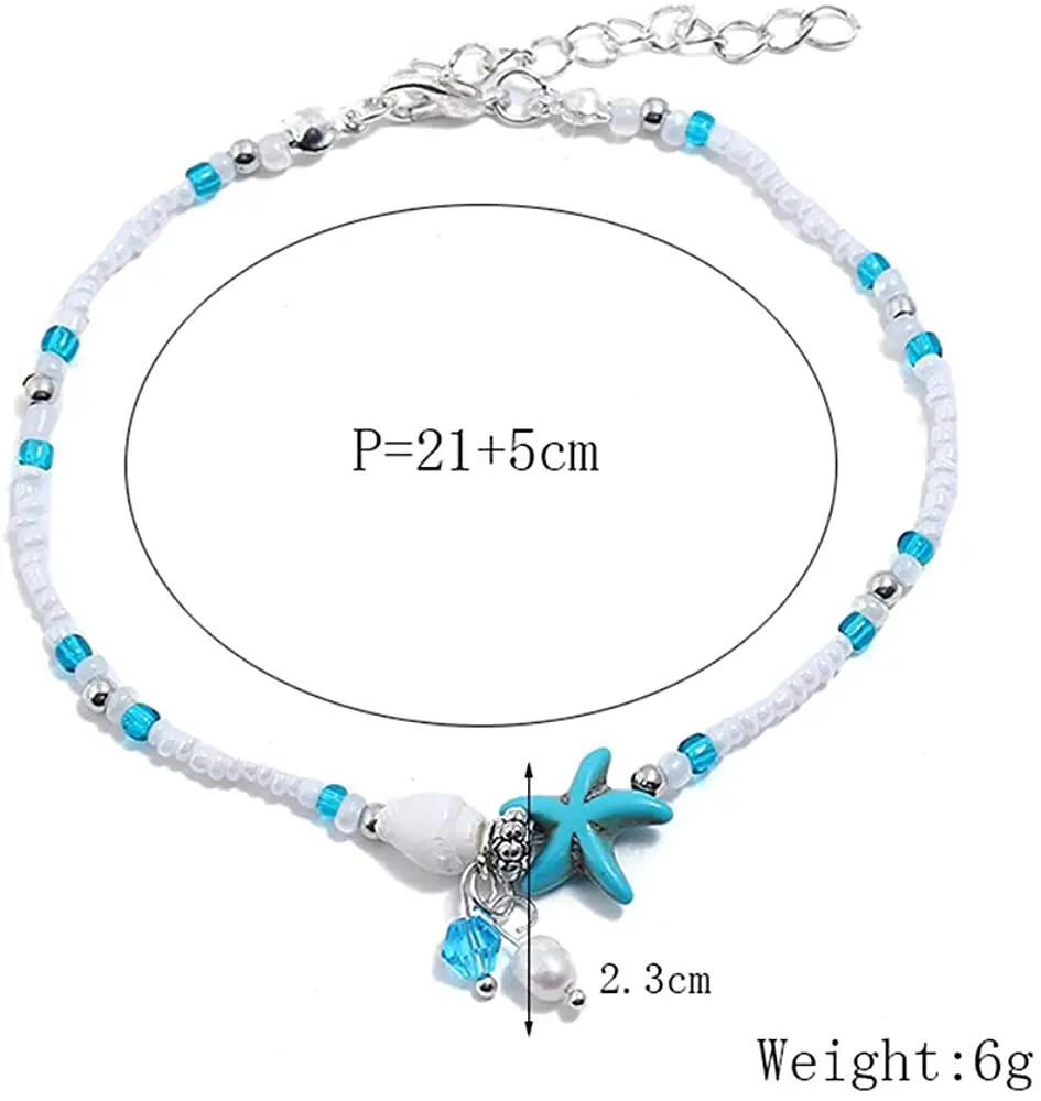 Bead Bracelet Beads Anklet 1pc Boho Starfish Beaded With Conch Fashion Women Beach Adjustable Rice Beads Ankle Bracelets Girls Summer Foot Jewelry