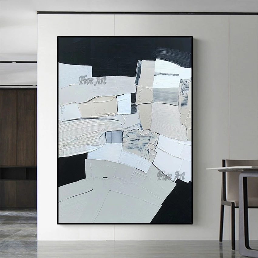 

Canvas Wall Art Modern Home Decor Artwork Black And White Abstract Oil Painting Unframed Thick Textured Living Room Pictures
