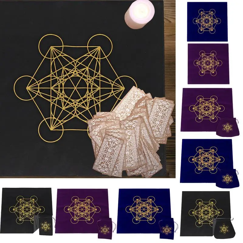 

Altar Tarot Tablecloth Durable Black Cloth The Flower Of Life Crystal Lattice Tarot Card Tablecloth Board Game Fortune Astrology