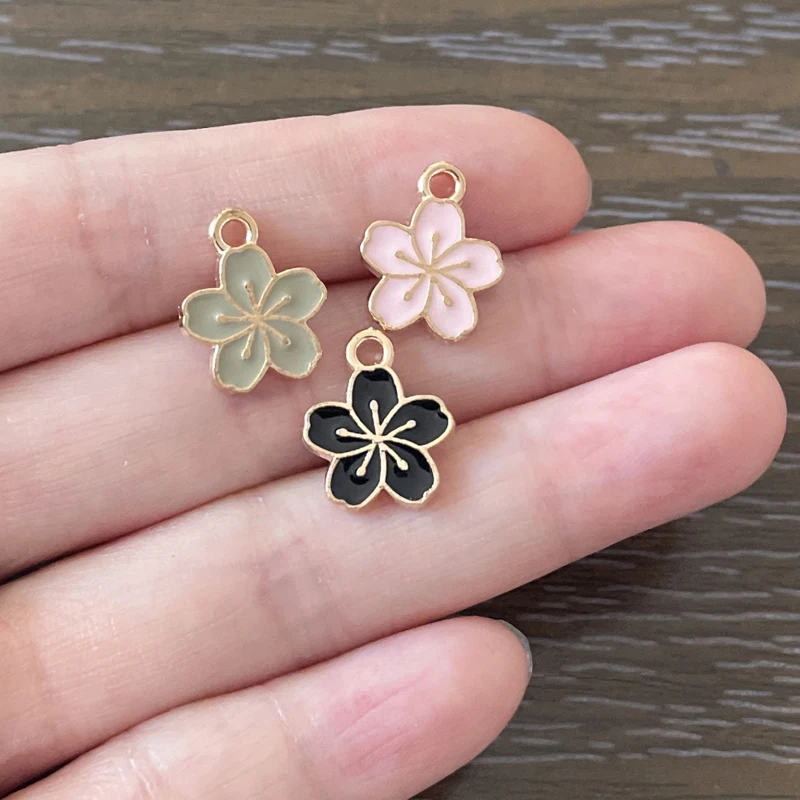 10Pcs 20*17mm Enamel Sakura Flower Charms Alloy Pendants For Jewelry Making  Earrings Necklace Bracelet