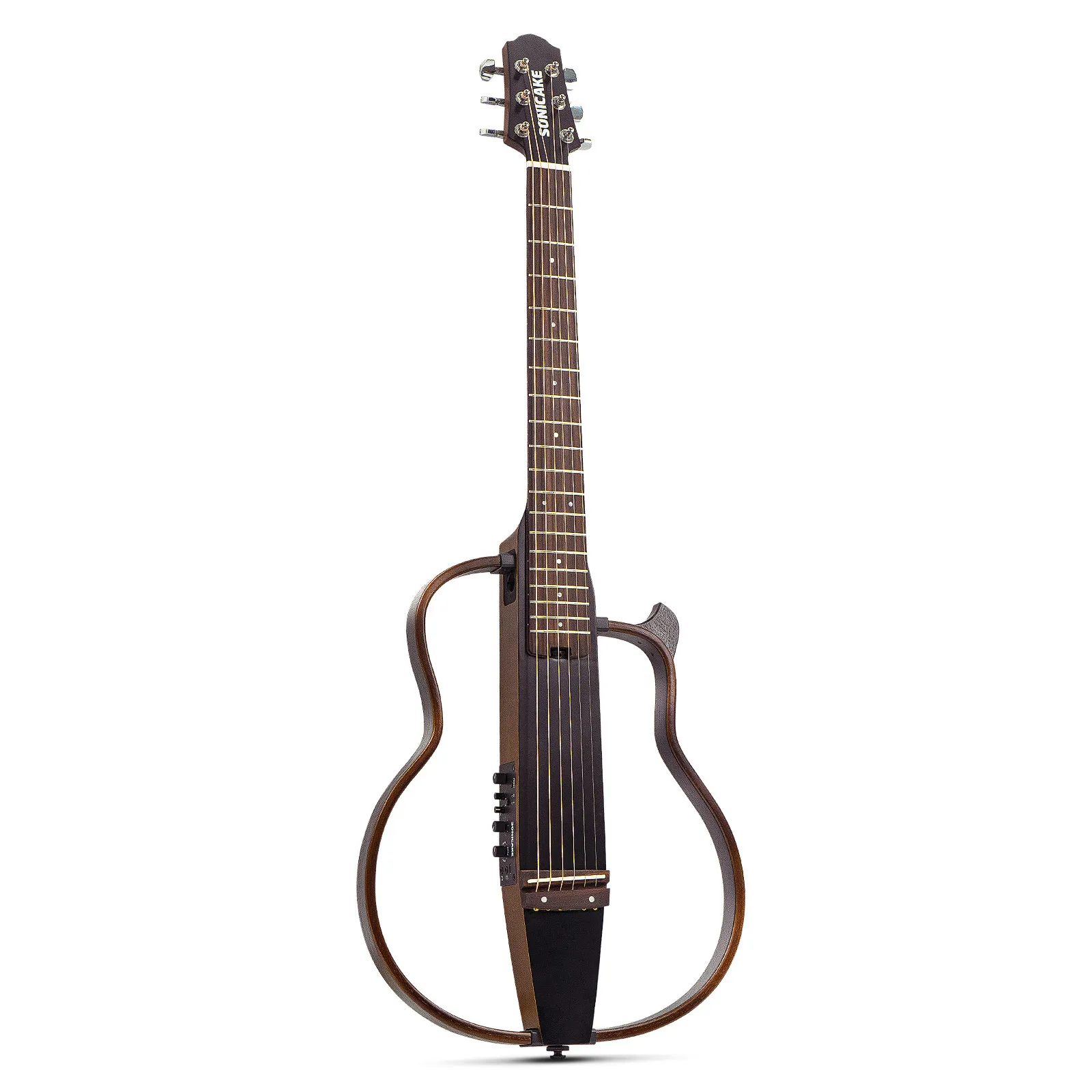 SONICAKE Silent Acoustic Electric Travel Guitar Solid Mahogany Body Assembly Frames Rechargeable Pre-amp Gig Bag All Accessories