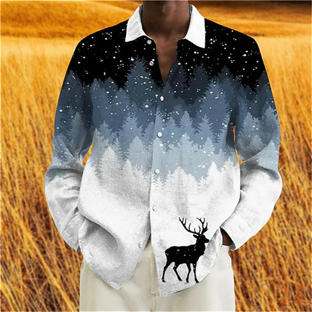 New Fashion Men's Snowflake Elk Christmas Print Pattern Comfortable Soft Fabric Men's High Quality Party Designer Shirt merry christmas bathroom curtains christmas tree snowflake shower curtains bathroom polyester waterproof fabric decorated hooks