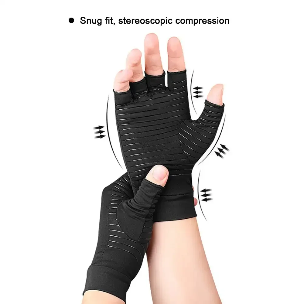 Copper Fiber Half-finger Pressure Gloves Ammonia Knitted Anti-slip Outdoor Rehabilitation Training Copper Ion