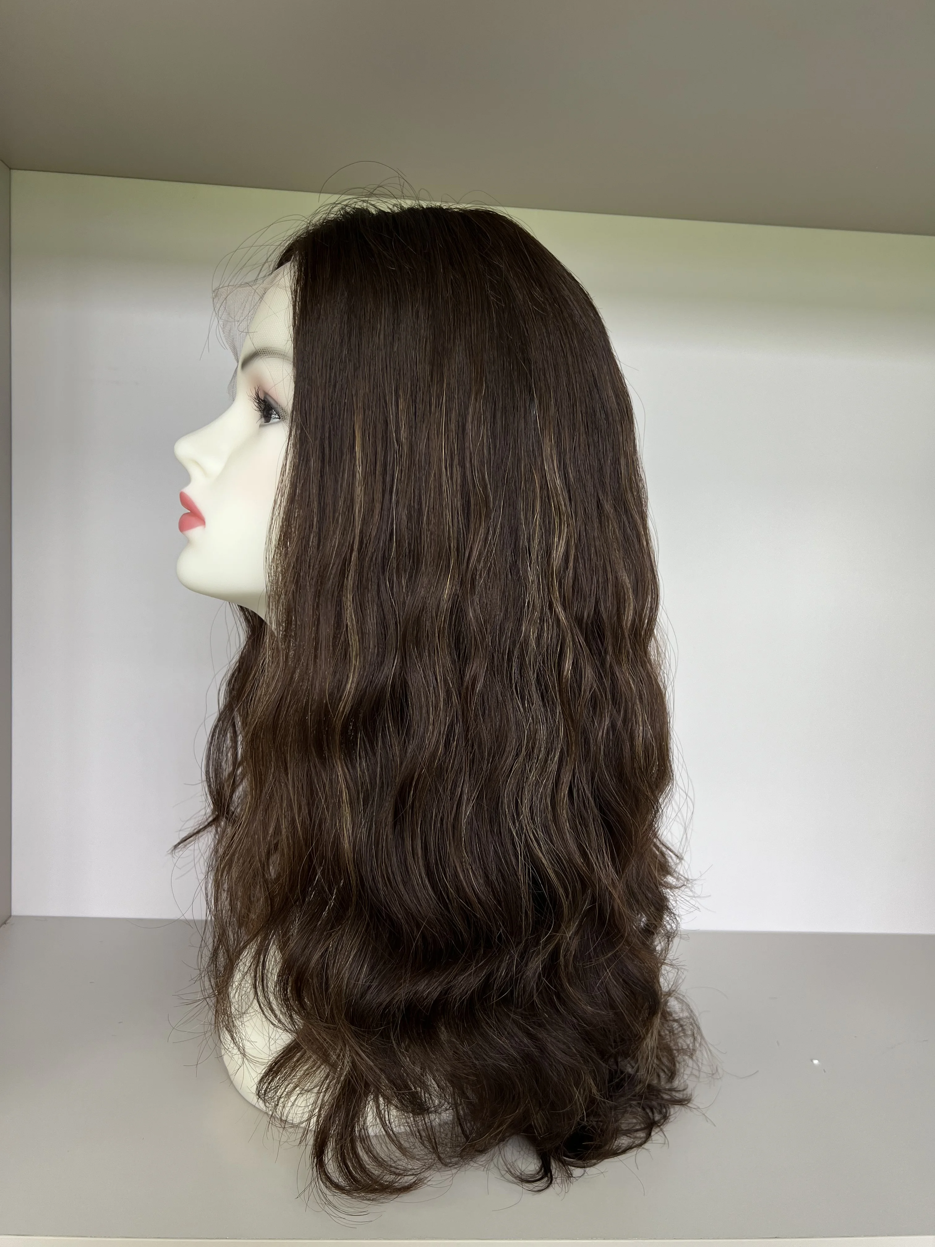 European Virgin Hair Half wig Lace Top with ponytail Wave Hair long Layer Tsingtaowigs Kosher Wig For Women