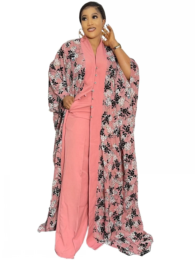 2 Piece Set Dashiki African Women Cardigan Long Trench Tops And Pant Suit Casual Clothes Boho Sexy Two Piece Outfits 2022 2022 dashiki traditional african clothing two piece set women africaine print bodycon dress pants african clothes