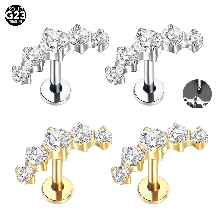 1/5PCS Titanium 16G 5 CZ Labret Lip Rings Crystal Cluster Ear Cartilage Tragus Helix Daith Conch Earring Piercings Jewelry
