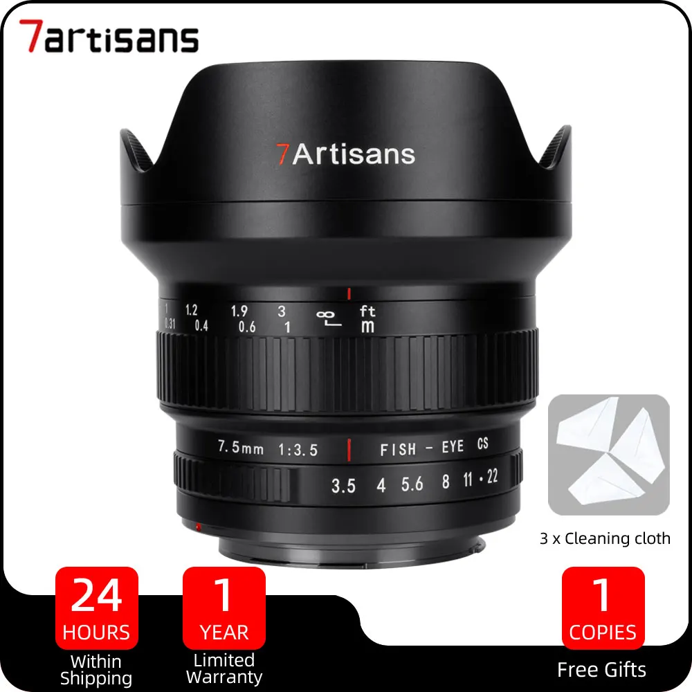 7Artisnas 7.5Mm F3.5 Obiettivo Fisheye Aps-C Obiettivo Fotocamera Dslr Ultra Grandangolare Per Canon Ef 500D 750D 700D 350D Nikon F Mount