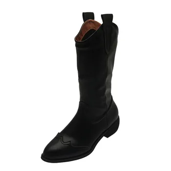 Boots Women's Color Mid Thinner Fashion ThickHeeled Solid women's boots 4