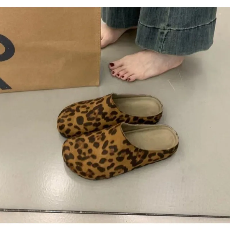 New Classic Women's Leopard Closed Toe Cork Flats Slippers Ladies Leopard Cork Slippers Camo Mule Clogs Shoes  Zapatos De Mujer 3