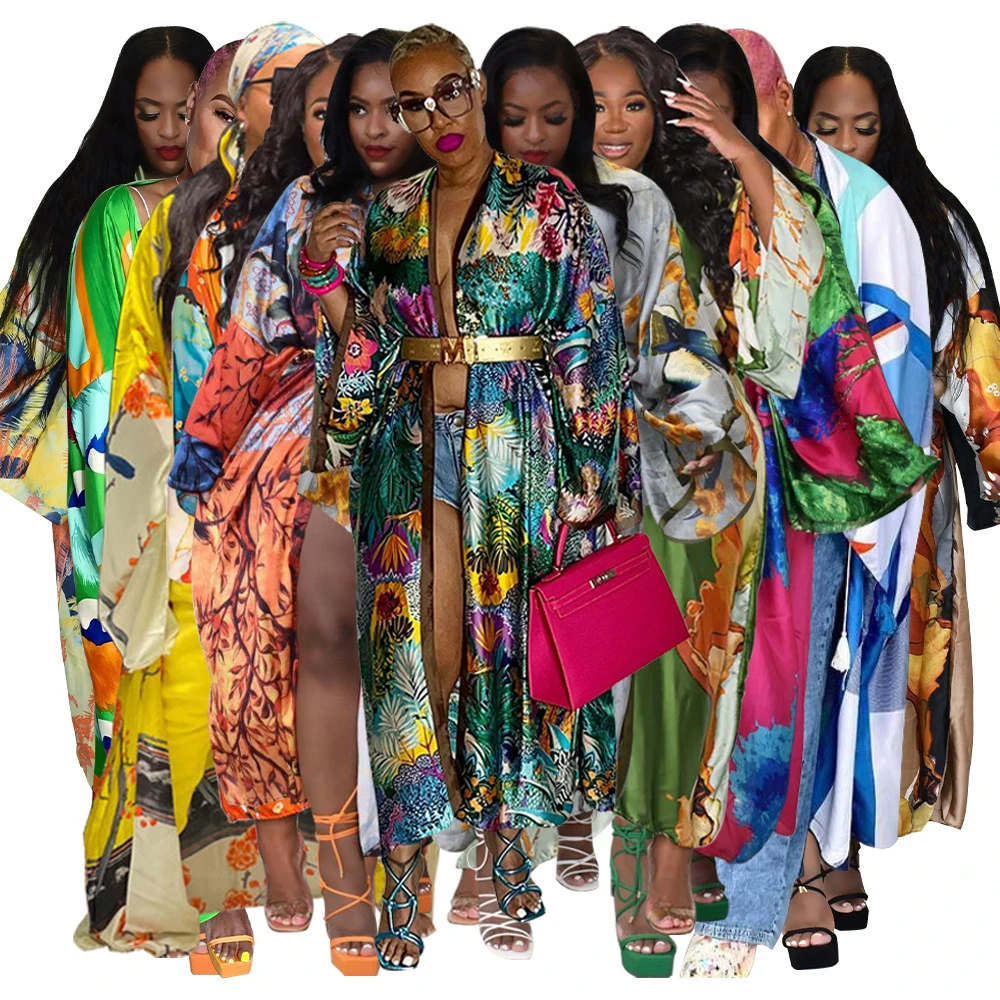 september spejl ris Women's Floral Print Satin Robe Kimono Cardigan Open Front Long Cover Ups  Outerwear One Size - Cover-ups - AliExpress