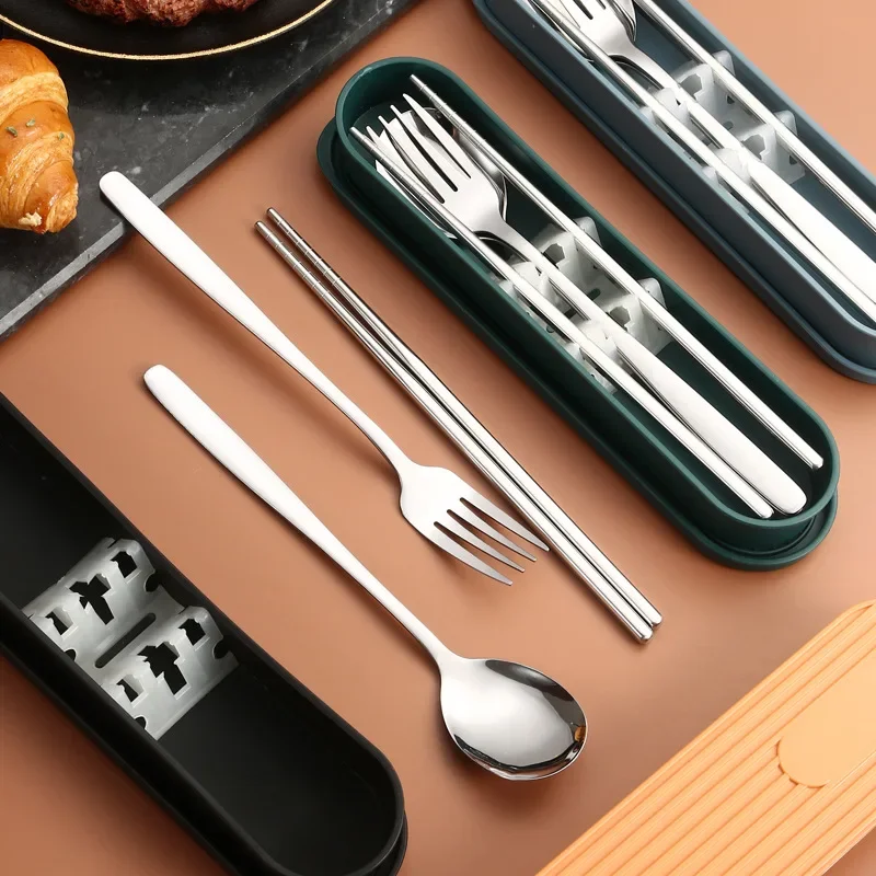 Spoon Fork Chopsticks Set 3PCS/Set Dinnerware Cutlery 304 Stainless Steel Tableware With Box Holder Portable Kitchen Accessories cutlery set western style cutlery set picnic cutlery set stainless steel cutlery set picnic tableware camping cutlery set
