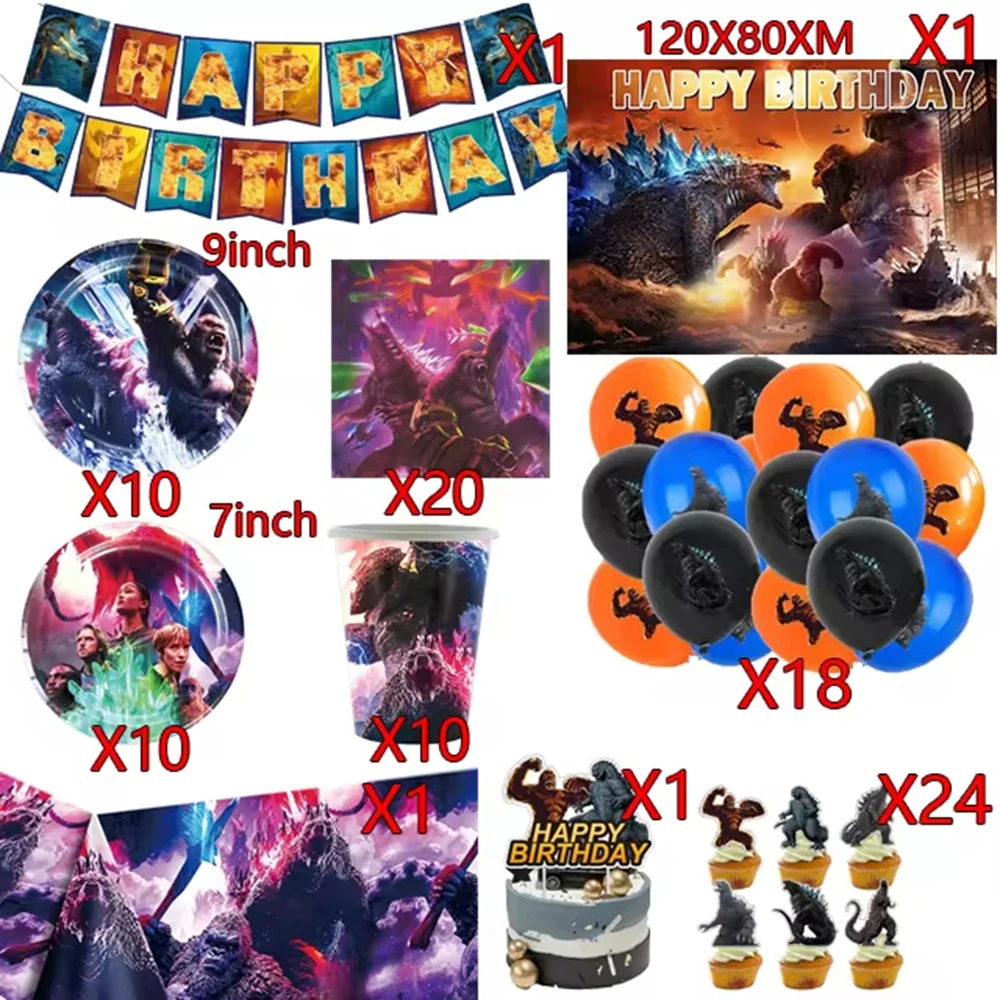 Monster King Theme Birthday Party Decoration Disposable Dinnerware Cup Plate Napkin Tablecloth 3D Balloon for Kids Christmas