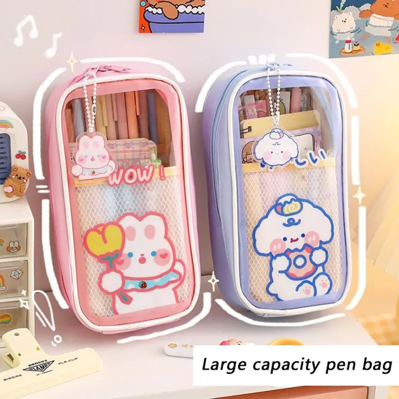Pen Case Cute Creative Transparent Canvas Large Capacity Children Cartoon Student Stationery