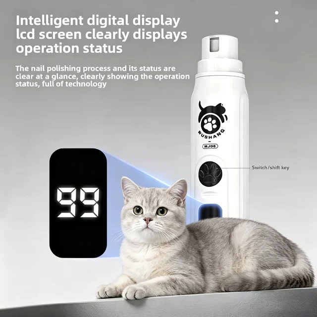 Intelligent LCD Display Pet Nail Polisher 3 Multi-Size Grinding Heads Fast Smooth Trimmer for Small & Large Pets Daily Grooming 1