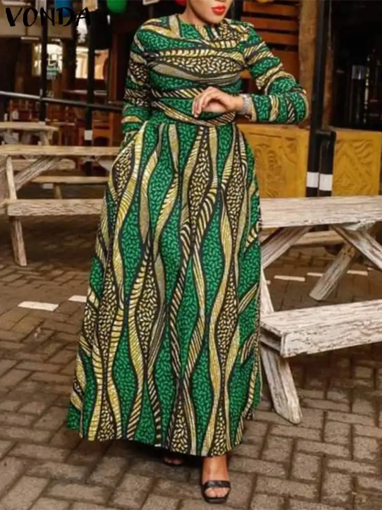 

VONDA Autumn Long Sleeve Party Dress 2024 Women Bohemian Printed Maxi Dress Vintage Sundress Casual Loose Evening Vestidos Robe