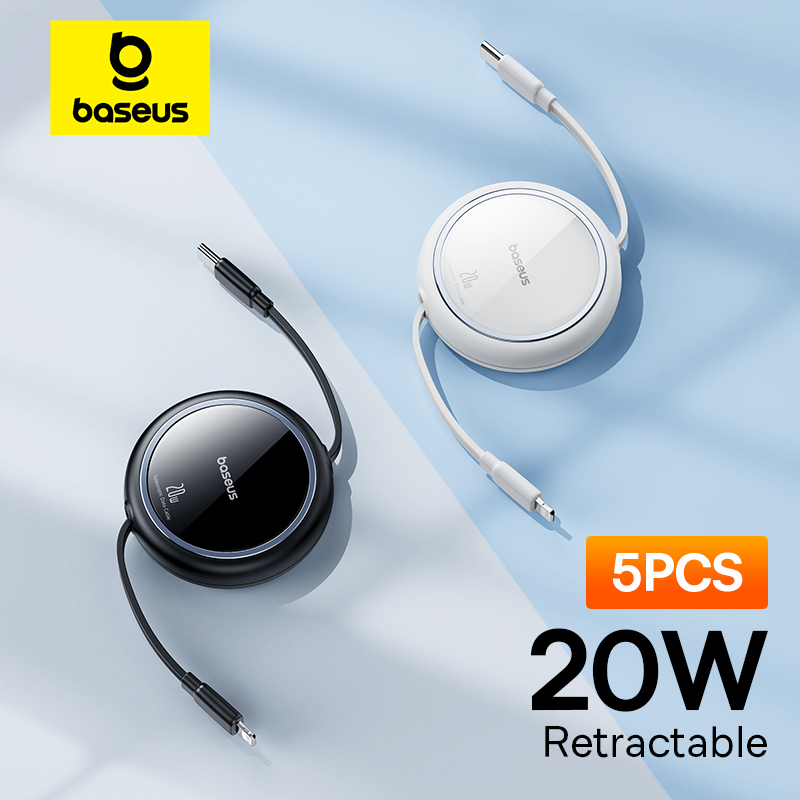 Baseus 2/5PCS Retractable PD 20W USB C Cable For iPhone 14 13 12 Pro Max iPad Macbook Wire Fast Charging Type C  Data Cord