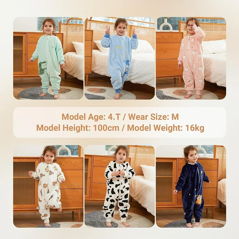 MICHLEY Cartoon Flannel Children Baby Sleeping Bag Sack Warm Winter Clothes Toddler  Sleepsack Pajamas For Girls Boys Kids 1-6T 6