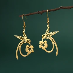 Skyrim Hummingbird Flower Pendant Drop Earring Stainless Steel Gold Color Women's Earrings Animal Jewelry Christmas Gift New In