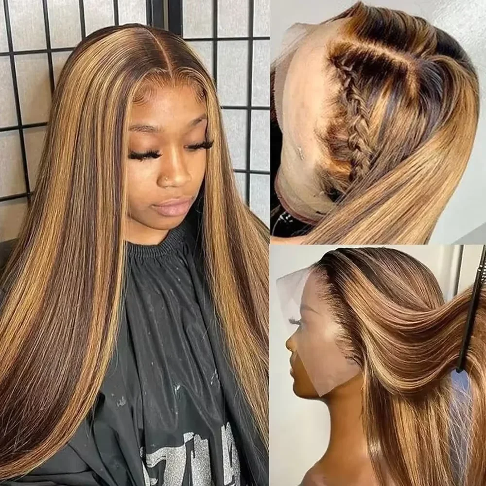 200% Highlight Wig Bone Straight 360 Full Hd Lace Front Wig 30 40 Inch 13x6 Colored Lace Frontal Human Hair Wigs 4/27 Blonde Wig 3