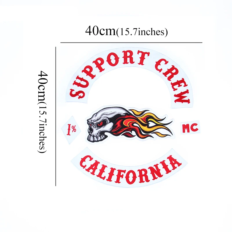 Support  Crew 1% California  Motorcycle Embroidery Patches Badge For Jacket Back Biker Punk Sew On One Set 42cm Adjustable