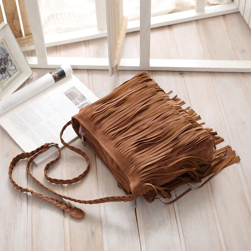 Faux Suede Women's Messenger Bags Tote Luxury Fashion Tassel Vintage Winter Designer Outdoor Travel Shoulder Ladies Handbag New
