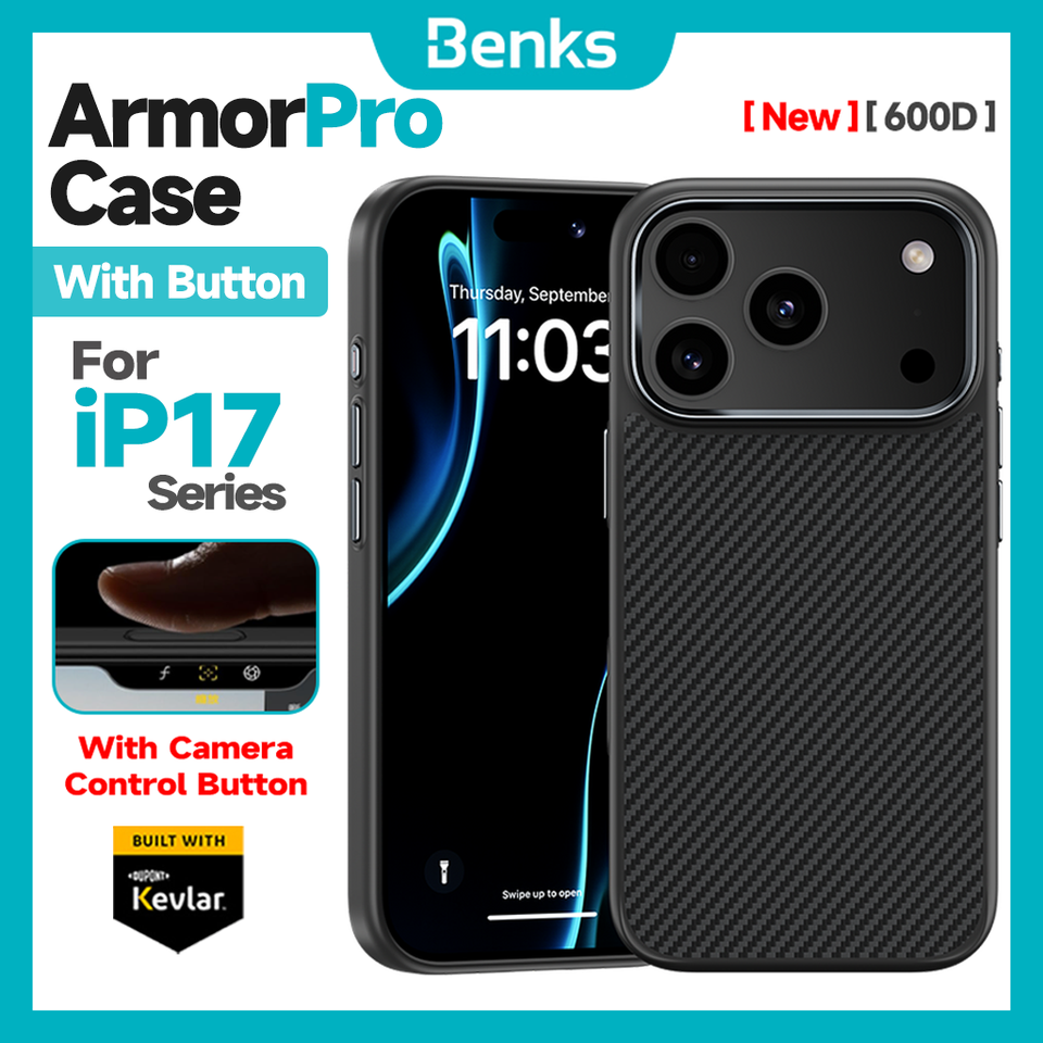 Benks ArmorPro aramid fiber anti drop phone case, suitable for iPhone 17 Pro Max with camera control button, compatible with