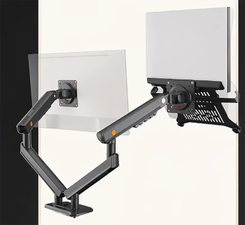 Dual Arm Gas Spring Monitor and Laptop Mount Stand, Adjustable for 17-27 Monitors and 10-17 Laptops, Load Capacity 2-9kg