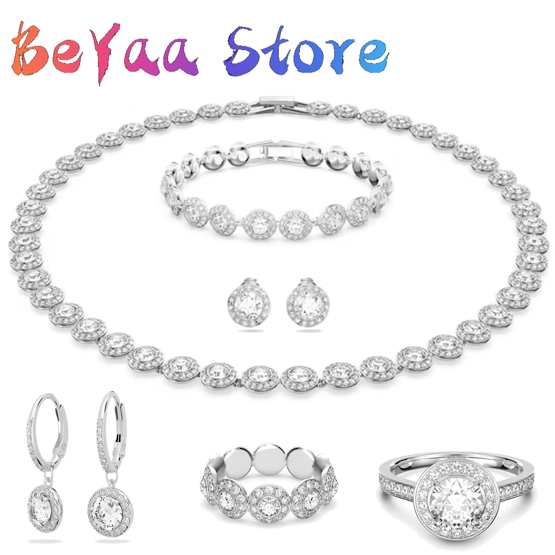 Christmas ANGELIC Necklace Luxury Brand Original Fine Jewelry Sets Stainless Steel Trend Crystal Bracelet Earring Ring for Women