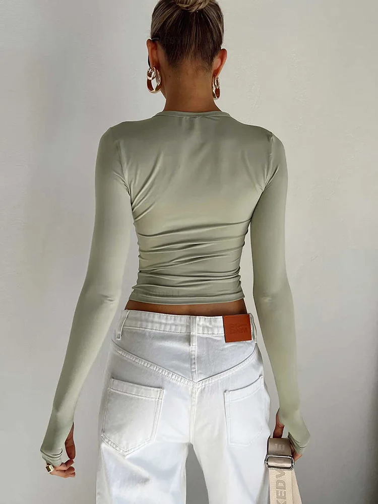 Elesomo Top Donna Manica Corta/lunga Girocollo: Morbido In Cotone Ed Elastan, Tinta Unita - 2