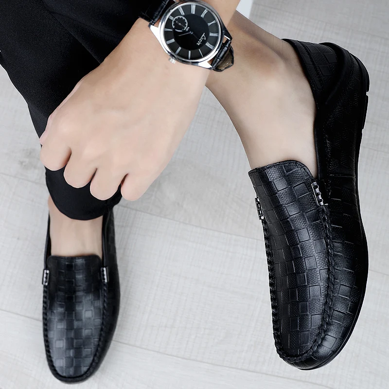 

Genuine Leather Men Casual Shoes Luxury Brand 2022 Mens Loafers Moccasins Breathable Slip on Black Driving Shoes Plus Size 37-45