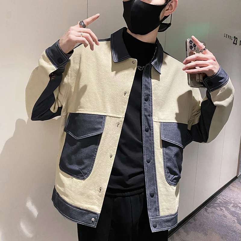 

2022 Spring Autumn New Denim Jacket Street Casual Bomber Jacket Streetwear Turn Down Collar Outerwear Fit Basic Coat A01