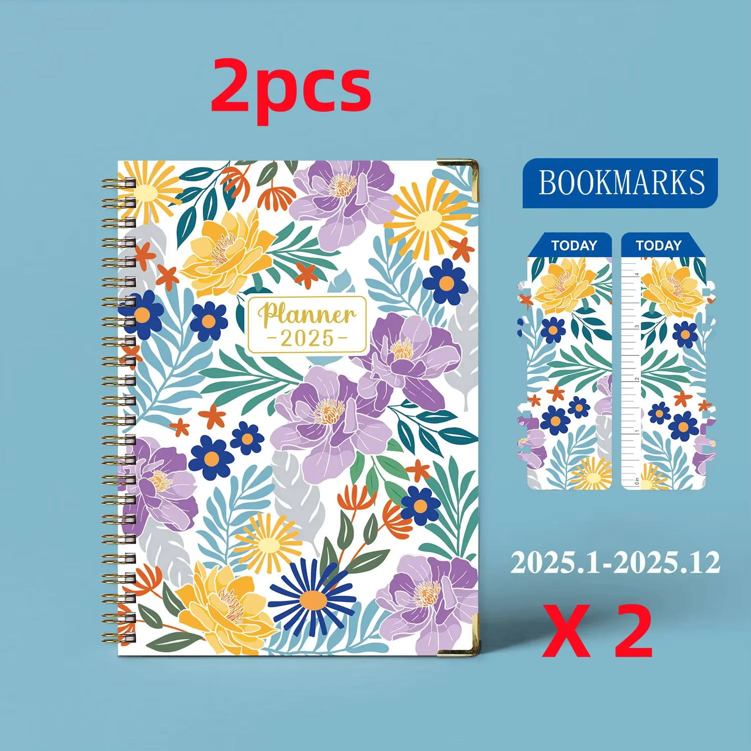 Bview Art 2025 Weekly Coil Notebook Planner - A5 Size, English Edition