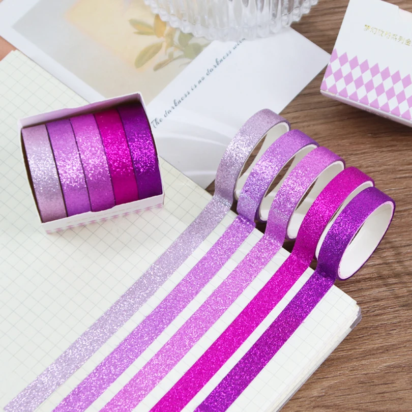 5Pcs Glitter Washi Tape Set Basic Masking Tape Journal Supplies Washitape Stationery Scrapbooking Album Decorative Adhesive Tape