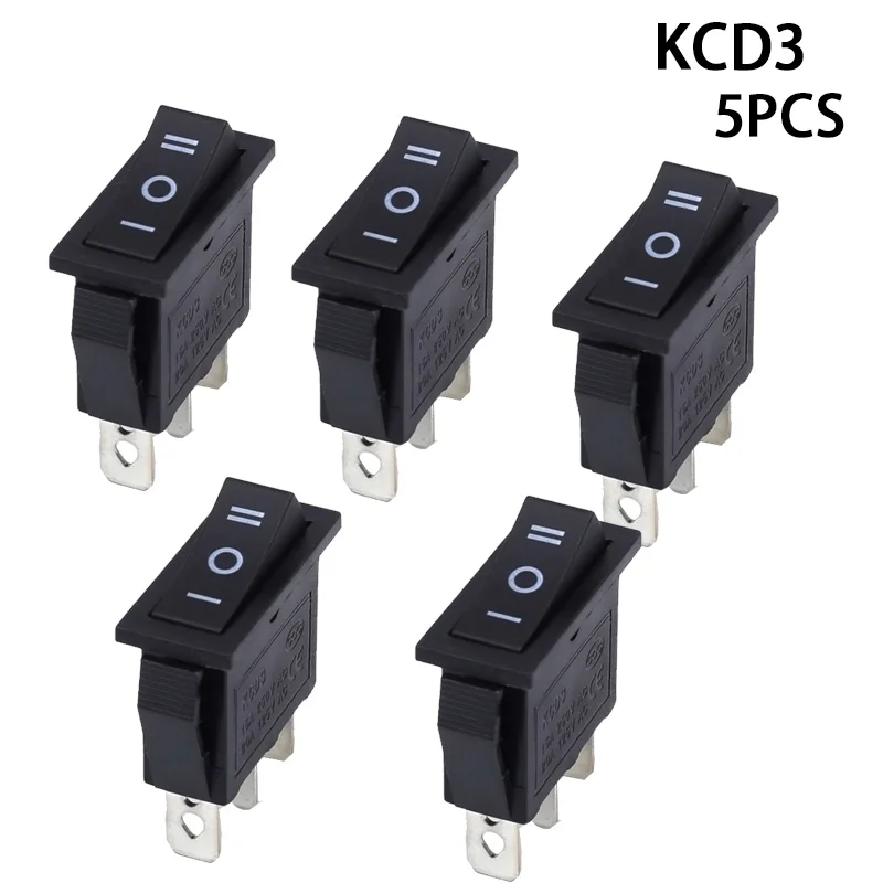 5 pcs x AC 15A 250V /20A 125V 3 Pin SPDT KCD3 ON-OFF-ON 3 Position BLACK Boat Rocker Switch