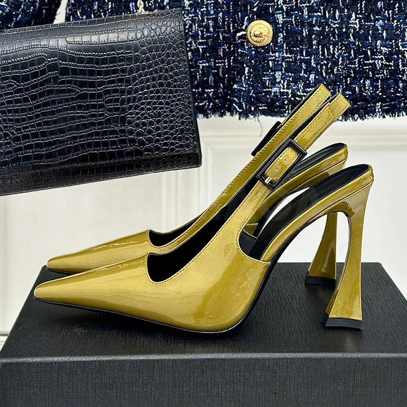 

Women Sandalias Summer 2023 New Patent Leather Upper Women High Heel Shoes Elegant Fashion Temperament Sandalias