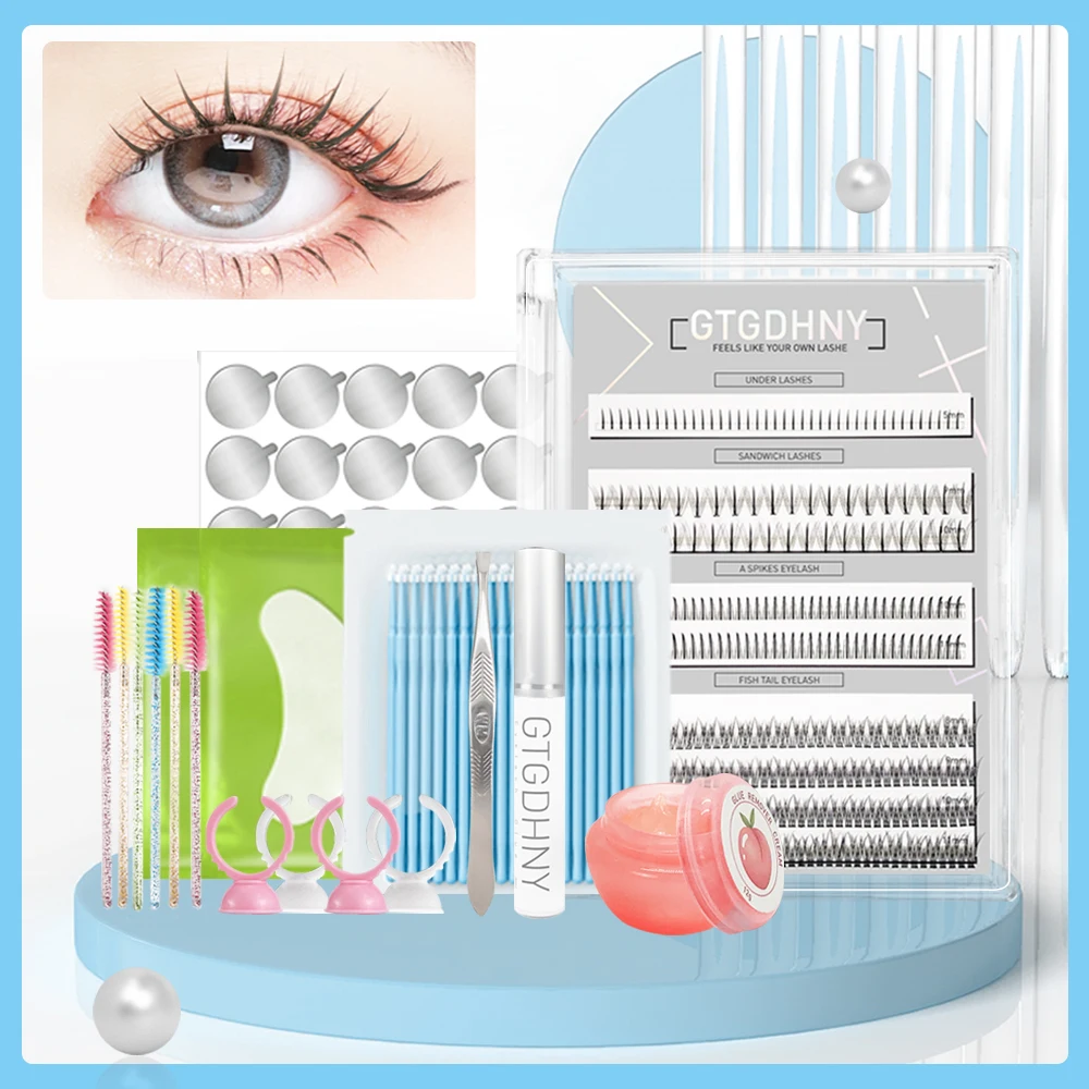 

9 Rows A/M Shape Spikes Cluster Eyelash Fish Tail Heat Bonded DIY Lashes Extension Premade Fan korean Russian Self-Grafting Set