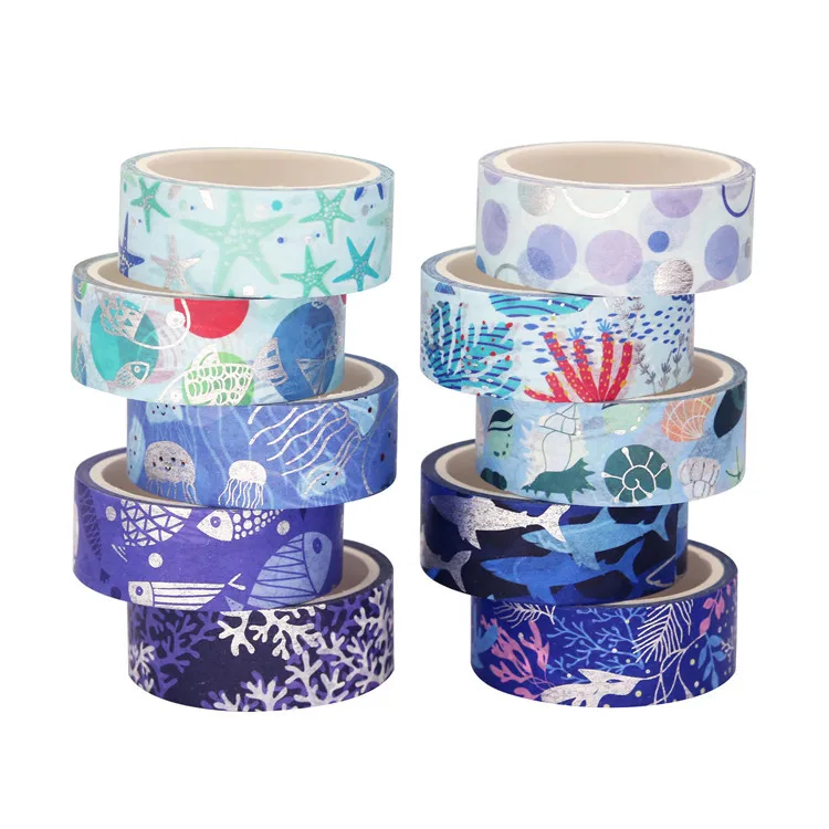 10 pcs/set Blue Ocean Gilding Washi Tape Set Scrapbooking Diy Journal Stationery Masking Tapes Deco Art Supplies Gift Sticker 5
