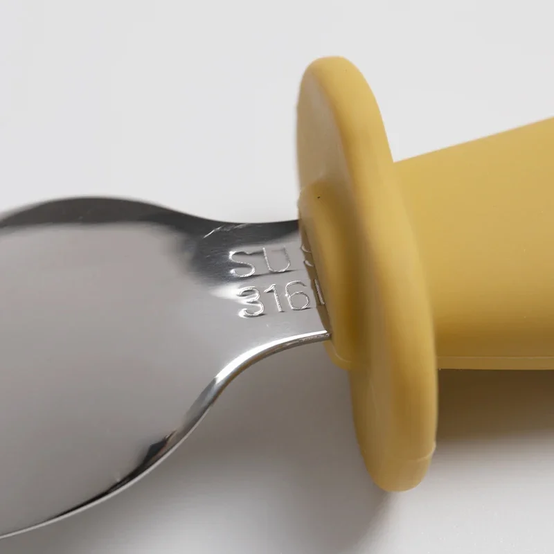 Solid Color Baby Gadget Tableware Set Children Utensil Stainless Steel Infant Food Feeding Spoon Fork Toddler Dinnerware Cutlery stainless steel cutlery set silicone cutlery set learning spoons fork spoon set baby cutlery