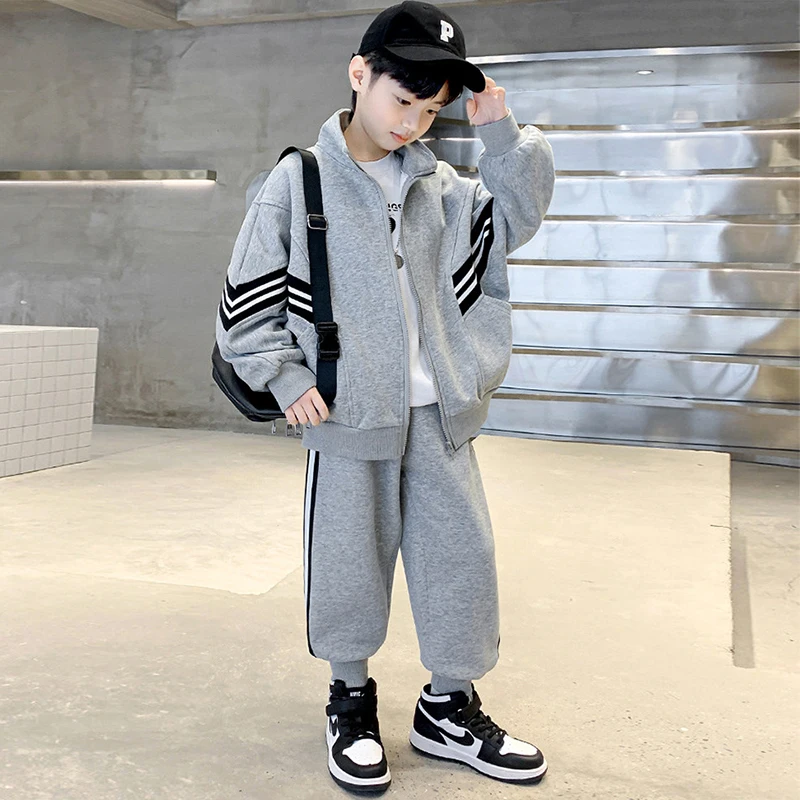 봄 가을 십대 소년 복장 어린이 새로운 패션 지퍼 코트 + 바지 2Pcs 복장 어린이 Tracksuit 4 6 8 10 12 년