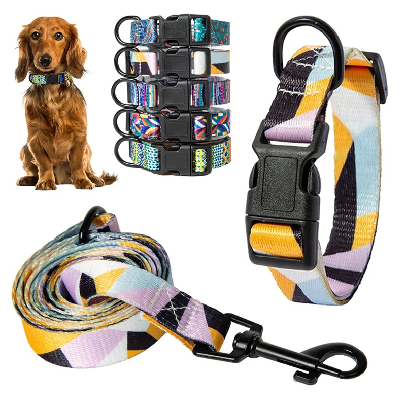 Bohemia Style Dog Collar and Leash Set for Small Medium Large Dogs Adjustable Puppy Cat Walking Collars Pet Supplies Accessories dog collar pet leash set